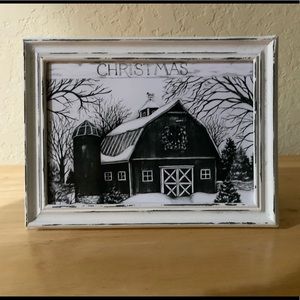 Farmhouse Christmas country barn picture 8x10 w/frame